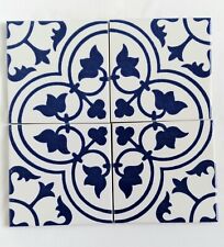 Cobalt Blue White Porcelain Tiles Scroll Leaf Floral Made In Italy Home Project, used for sale  Shipping to South Africa