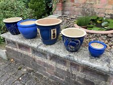 5 Blue Ceramic Plant Pots, used for sale  SUNBURY-ON-THAMES