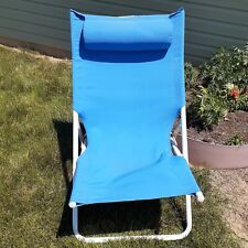 Cadeira de praia dobrável encosto alto tecido azul com encosto de cabeça travesseiro anexado, usado comprar usado  Enviando para Brazil