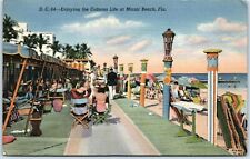 Used, Postcard Linen FL Cabana Tiki Torches People Street View Miami Beach Florida for sale  Shipping to South Africa
