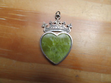 Vintage Ladies Birmingham Hallmarked Silver Pendant set green polished stone. for sale  Shipping to South Africa