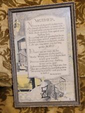 Vtg 1926 Framed Buzza Type Motto Poem Art Deco Mother Verse P.F. Volland, used for sale  Shipping to South Africa
