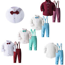 Clothes Kids Gentleman Outfit Birthday Suit Long Sleeve Suspenders Pants Shirt for sale  Shipping to South Africa