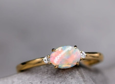 Three Stone Australian Semi-Black Opal Engagement Wedding Ring 18K Yellow Gold for sale  Shipping to South Africa