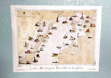 Usado, Lake Michigan Lighthouses 2008 Northern Lights MAPA DE PARED abierto de lote antiguo segunda mano  Embacar hacia Argentina