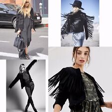 New Theory Black 4 6 S M Suede Leather Fringe Tassel Kate Moss Rachel Zoe Jacket d'occasion  Expédié en France