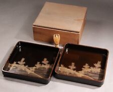 Par de bandeja de madeira japonesa antiga pinheiros dourados era Meiji século XIX, usado comprar usado  Enviando para Brazil