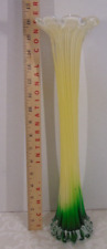 Vaso vintage amarelo branco e verde arte balançada vidro 16" com nervuras comprar usado  Enviando para Brazil