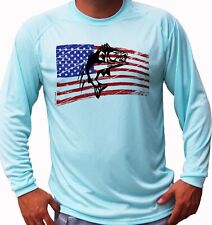 American Flag Bass Fish Long Sleeve UPF 30 T-Shirt Fishing Boat UV Protection for sale  Shipping to South Africa