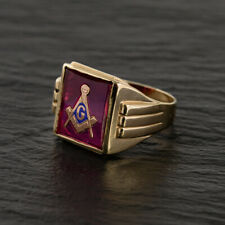 Vintage Mens 9ct Gold Ruby & Enamel Scottish Masonic Emblem Signet Ring for sale  LINCOLN