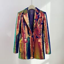 Used, New Women Colorfu Sequined Long Blazer Jacket Single Button Lapel Coat Outwear for sale  Shipping to South Africa
