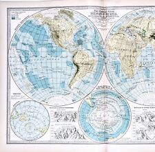 1897 Mapa del Mundo ORIGINAL América del Norte África Europa África África Vistas polares segunda mano  Embacar hacia Argentina