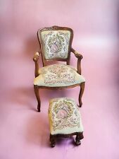 Vintage Immaculate, French, Embroidered, Romantic, Boudoir, Chair, And Footstool, used for sale  Shipping to South Africa