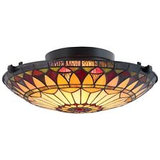 Kira Home Mateo 16" 2-Light Tiffany Glass Flush Mount Ceiling Light, Black Finis, used for sale  Shipping to South Africa