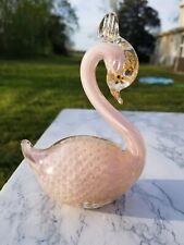 Vintage Murano ALFREDO BARBINI Art Glass Swan Figurine Gold Pink Bullicante 5.5" for sale  Shipping to South Africa