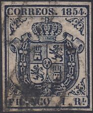 España 1854 Ed. 34 Parrilla negra 1 real azul oscuro Spain (ref#14449) segunda mano  Embacar hacia Argentina