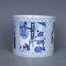 Rara olla de cepillo de porcelana azul y blanca pintura a mano china segunda mano  Embacar hacia Mexico