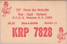 Cartão postal rádio CB QSL KRP-7828 Roy Opal Karlene Wolcott década de 1960 Massena Nova York comprar usado  Enviando para Brazil