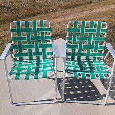 Usado, Duas cadeiras de gramado dobráveis com estrutura de alumínio verde branco praia pátio acampamento piscina comprar usado  Enviando para Brazil