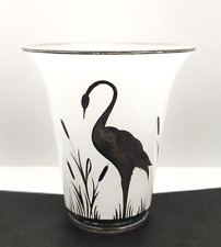 Vaso de vidro Beaumont Ferlux pintado à mão prata guindaste cattails 6" caldo comprar usado  Enviando para Brazil