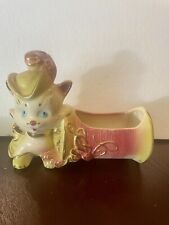 Vintage USA Hull Art Pottery Cat Planter # 89 Kitty with Spool Lime Green Pink for sale  Shipping to South Africa