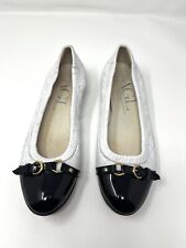 AGL Women White Ballet Flats Size 38 Quilted Leather Black Cap Toe made in Italy, used for sale  Shipping to South Africa