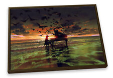 Usato, Musica PIANOFORTE Birds Sunset Beach TELA ARANCIONE GALLEGGIANTE cornice Wall Art Print usato  Spedire a Italy
