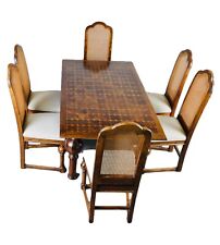 STUNNING WALNUT PARQUETRY INLAID DINING TABLE  AND SET OF 6 CHAIRS/ BULBOUS LEGS for sale  Shipping to South Africa