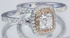 Conjunto de anel de casamento de noivado de diamante criado em laboratório almofada ouro 14K 2 tons sobre 3 quilates comprar usado  Enviando para Brazil