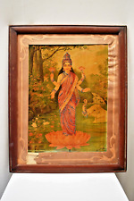 Antique Lakshmi Oleograph Raja Ravi Varma Litho Print Hindu Goddess 26 X 21 Inch for sale  Shipping to South Africa