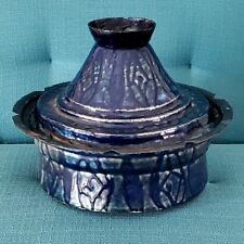 Olla de cobre estañada azul cobalto esmaltada con gorra pátina década de 1930 antigua segunda mano  Embacar hacia Argentina