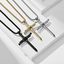 Collar colgante cruz cruz de acero quirúrgico Cristo Jesús cadena joyería segunda mano  Embacar hacia Mexico