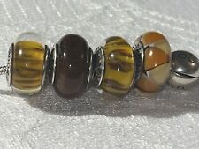 Used, Retired Pandora Murano Lot of Fall colored charms-one Wood Pandora for sale  Canton
