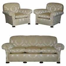 ANTIQUE VICTORIAN SOFA & ARMCHAIR CLUB SUITE DAMASK UPHOLSTERY TURNED BUN FEET, used for sale  Shipping to South Africa