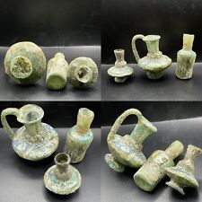 Venta de 3 botellas y jarra de vidrio iridiscente romana antigua única segunda mano  Embacar hacia Mexico