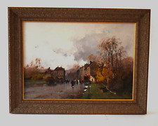 Framed Signed Oil Painting (J. Lievin) Eugene Galien Laloue Village Carriage, used for sale  Shipping to South Africa