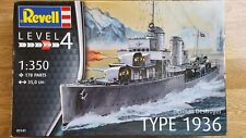 Revell Type 1936 German Navy Destroyer Model Kit 1/350 05141, used for sale  LOUTH