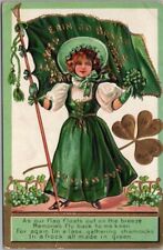 Niña postal en relieve del día de San Patricio con bandera ERIN GO BRAGH / 1910 cancelación segunda mano  Embacar hacia Argentina