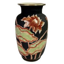 Vintage Frederick Cooper Asian Inspired Vase Water Lilly Black ￼Hand Painted 8.5 for sale  Shipping to Canada