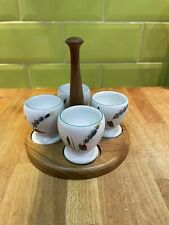DENBY ~ GREENWHEAT ~ 4 x EGG CUPS ON WOODEN CARRY STAND Vintage for sale  CHATHAM