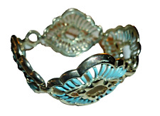Vintage Enaled Blue Silver Tone Fugural Bracelet 7" Cut Out Design for sale  Shipping to South Africa