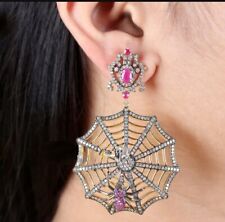 925 Sterling Silver Spider Web Earring Studded Natural RUby&Pave Diamond for sale  Shipping to South Africa