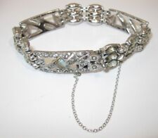 Vtg Faux Diamond Rhinestone Bracelet Art Deco Style Silver Metal Safety Chain 7" for sale  Shipping to Canada