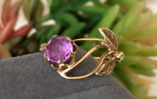 Vintage Ring Gold 583 14K Women's Jewelry Amethyst Soviet Russian Rare Rose 20th for sale  Shipping to South Africa