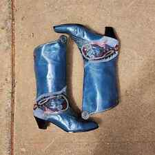 Botas para mujer Andrea Pfister Italia de cuero azul gamuza adornadas reptil reptil 7M, usado segunda mano  Embacar hacia Mexico