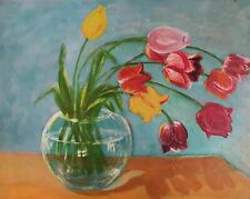 Used, Antique impressionist oil painting still life with flowers tulips for sale  Shipping to Canada