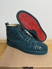 Christian Louboutin Louis Orlato Flat Hightops Size 43.5 Spiked Aqua Blue Patent for sale  Shipping to South Africa