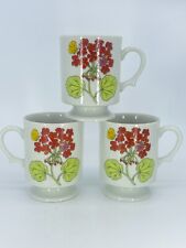 3pc 1970’s coffee cups A. Lorrie Design Geranium made in Japan Red Floral Design for sale  Shipping to South Africa