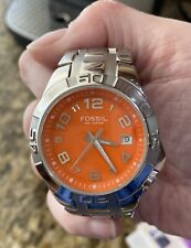 Fossil Men's Orange & Stainless Watch AM-4129 Round Dial w/ Date for sale  Shipping to South Africa