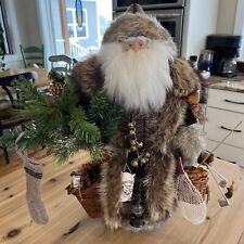 Handmade Father Christmas stands 21"  fox fur coat~ Fishing Gold Stocking Santa for sale  Shipping to South Africa